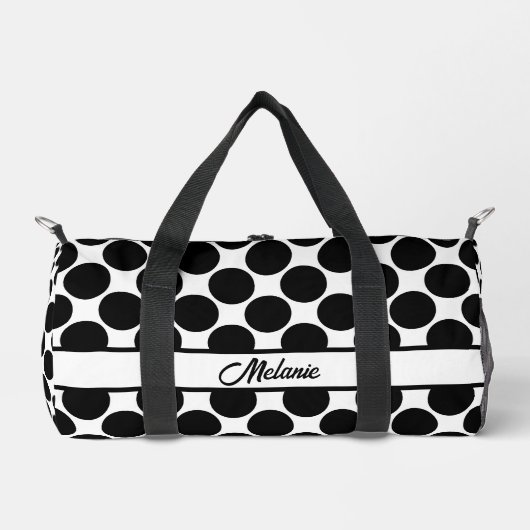 Zwart-wit polka dot naam patroon grote stippen plunjezak (Voorkant)