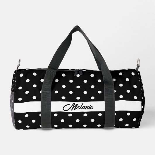 Zwart-wit polka dot naam patroon  plunjezak (Achterkant)