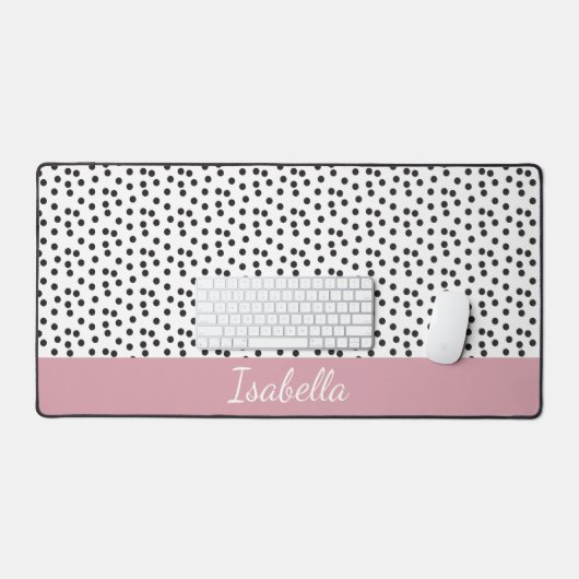 Zwart-wit Polka Dot Patroon Aangepaste naam Bureaumat (Keyboard & Muis)