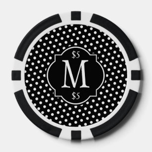 Zwart-wit polka dot patroon monogram pokerchips