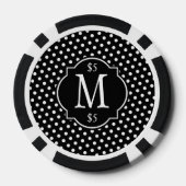 Zwart-wit polka dot patroon monogram pokerchips (Achterkant)