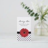 Zwart-wit Polka Dot Red Gerbera Daisy Visitekaartje (Staand voorkant)