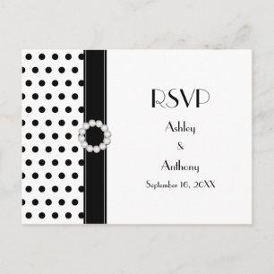 Zwart Wit Polka Dot Wedding RSVP Briefkaart