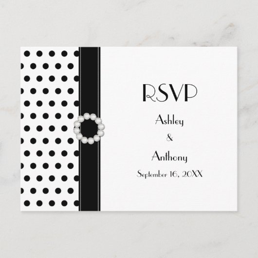 Zwart Wit Polka Dot Wedding RSVP Briefkaart (Voorkant)