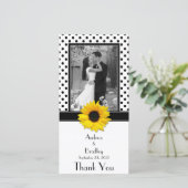 Zwart Wit Polka Dot Zonnebloem Bruiloft Bedankkaart (Staand voorkant)