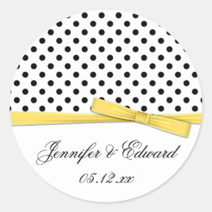 Zwart Wit Polka Dots Geel Save The Date Ronde Sticker