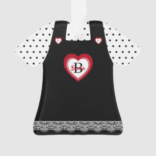 Zwart & Wit Polka Dots Kant Pinafore Doll Jurk Ornament