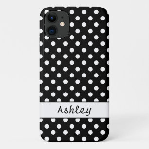 Zwart-wit Polka Dots Patroon Gepersonaliseerd iPhone 11 Hoesje