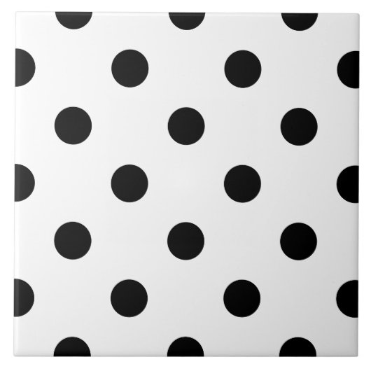 Zwart-wit polka dots patroonprint tegel tegeltje (Voorkant)