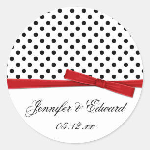 Zwart Wit Polka Dots Rood Save The Date Ronde Sticker
