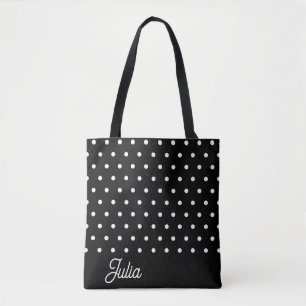 Zwart Wit Polka Patroon Elegant Gepersonaliseerd Draagtas