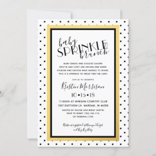 Zwart Wit Polkadot Gouden Baby Sprinkle Uitnodigin Kaart