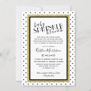Zwart Wit Polkadot Gouden Baby Sprinkle Uitnodigin Kaart