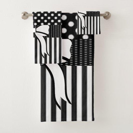 Zwart wit polkdaot streep badkamer handdoek sets (Insitu)