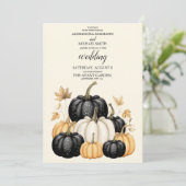 Zwart-wit pompoen bruiloft kaart (Staand voorkant)