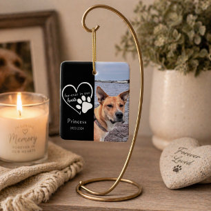 Zwart Wit Pootafdruk Huisdier Herinnering Foto Aan Keramisch Ornament