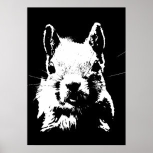 Zwart Wit Pop Art Eekhoorn Poster