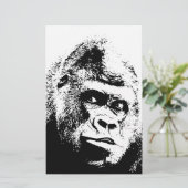 Zwart-Wit Pop Art Gorilla Briefpapier (Staand voorkant)