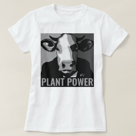 Zwart-wit Pop Art Koe Tshirt Plant Power (Design voorkant)