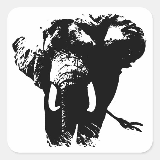 Zwart & Wit Pop Art Olifant Vierkante Sticker (Voorkant)