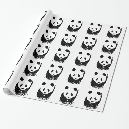Zwart & Wit Pop Art Panda Wrapping Papier (Uitgerold)