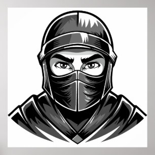 Zwart-wit portret hoofd mannelijke krijger ninja poster