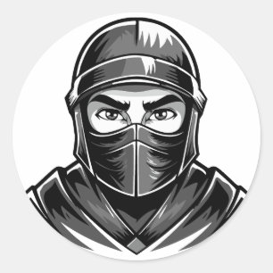 Zwart-wit portret hoofd mannelijke krijger ninja ronde sticker