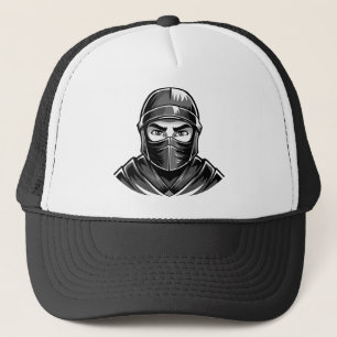 Zwart-wit portret hoofd mannelijke krijger ninja trucker pet