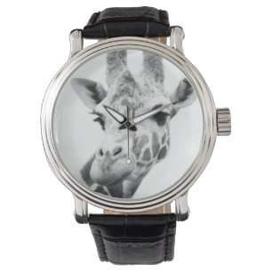 Zwart-wit portret van een giraffe horloge