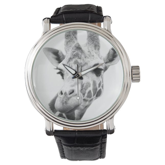 Zwart-wit portret van een giraffe horloge (Voorkant)