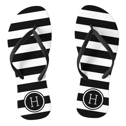 Zwart-wit Preppy Strepen Monogram Teenslippers (Voetbed)