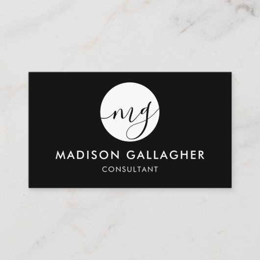  zwart-wit professioneel monogram visitekaartje (Voorkant)