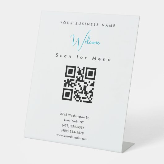 Zwart Wit Professioneel Scannbaar QR Code Menu Reclamebord Met Voetstuk (Voorkant)
