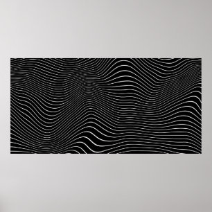 Zwart-wit Psychedelic Lineaar Wavy Background Poster