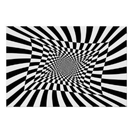 Zwart-wit psychedelisch dambord perfect poster