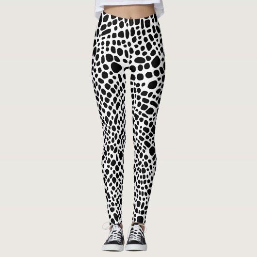 Zwart-wit psychedelisch huidpatroon leggings (Voorkant)