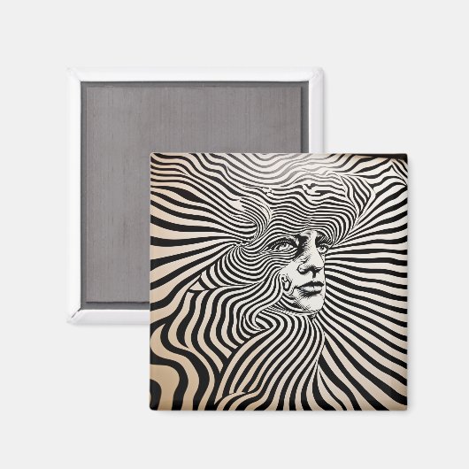 Zwart-wit psychedelische Design Magneet (Voorkant / Achterkant)
