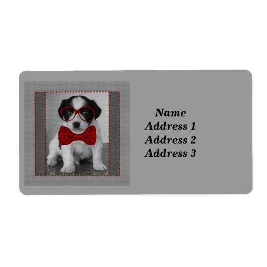 Zwart-wit puppy met rood Stropdas Adres Etiket (Voorkant)