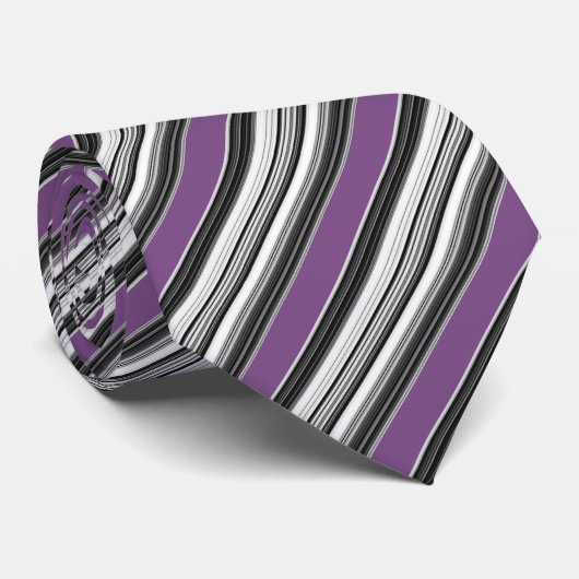 Zwart wit Purplet Blauw Striped Patroon Stropdas (Opgerold)
