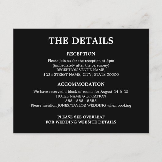 Zwart Wit QR Code Bruiloft Details Behuizing Kaart (Voorkant)