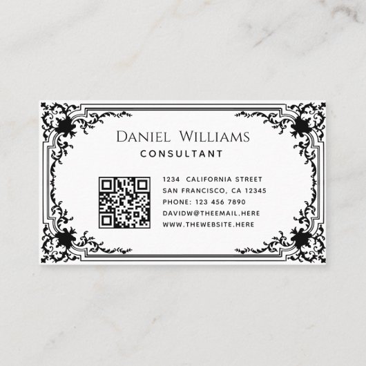  zwart-wit QR Code Elegant Script Visitekaartje (Achterkant)