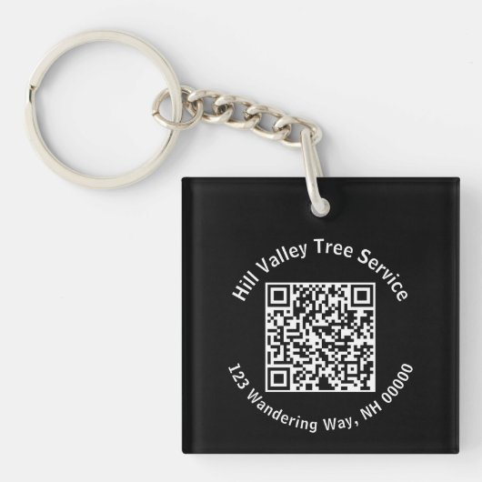 Zwart-wit QR-code en tekst zakelijk Sleutelhanger (voorkant)
