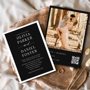 Zwart & Wit QR Code Foto Huwelijk Kaart