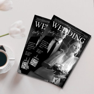 Zwart-wit QR code magazine cover bruiloft Kaart