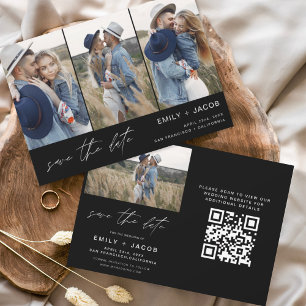 Zwart Wit QR Code Modern Sla de datum op 4 Foto Save The Date