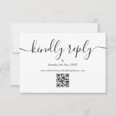 Zwart Wit QR Code Script Bruiloft vriendelijk antw RSVP Kaartje (Voorkant)