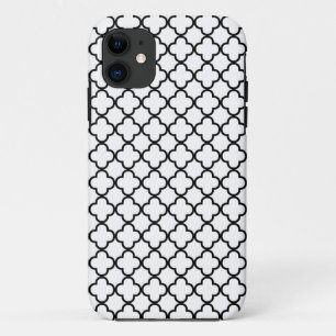 Zwart-wit Quatrefoil-overlooppatroon iPhone 11 Hoesje