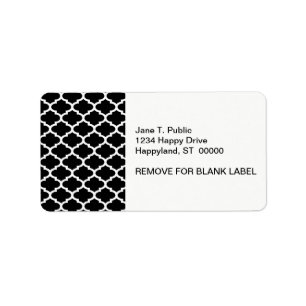 Zwart wit Quatrefoil patroon #2 Etiket