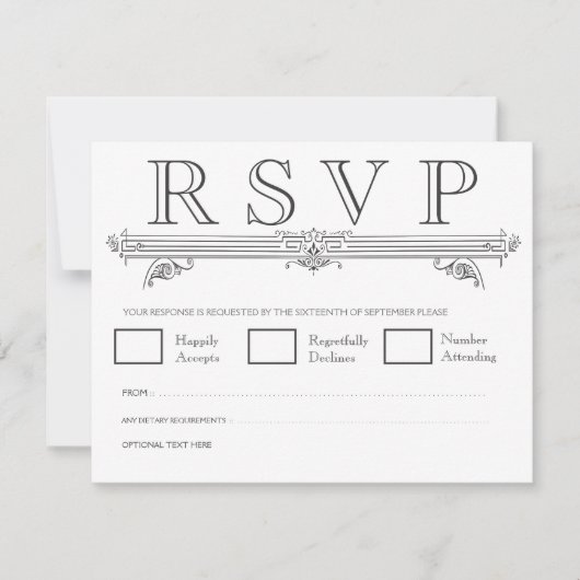 Zwart & Wit Quatrefoil Wedding RSVP Kaarten (Voorkant)
