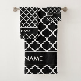 Zwart-wit quatrefoliepatroon op maat bad handdoek